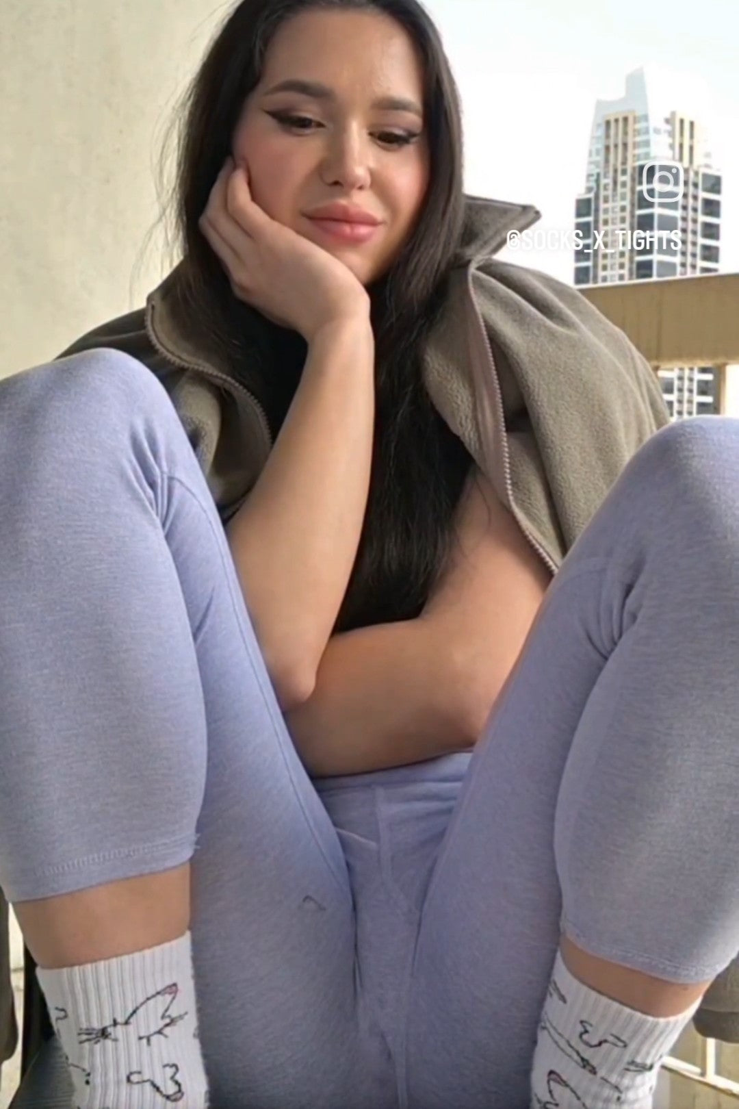 Embarrassed girl on the balcony in white socks - FULL MOVIE